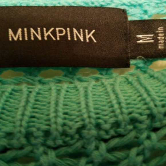 MinkPink Turquoise Crop Knit Sweater Size Medium - Picture 2 of 8